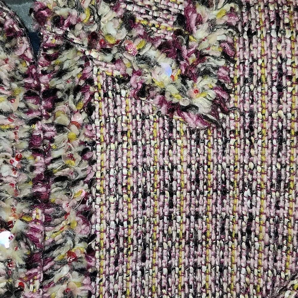 Tahari Arthur S. Levine Wool Fringed Trim Pink Tweed Swing Blazer Jacket 14 W